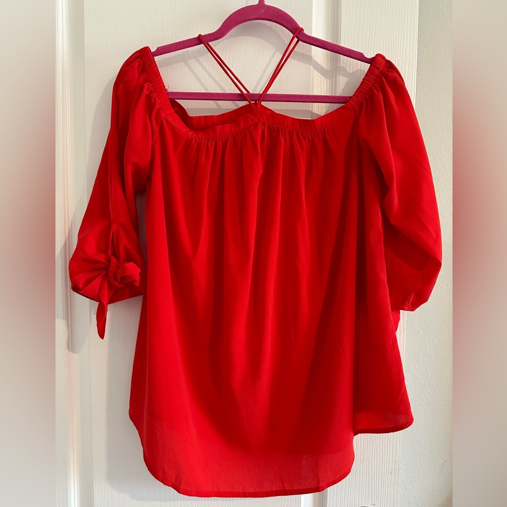 Off the shoulder red top